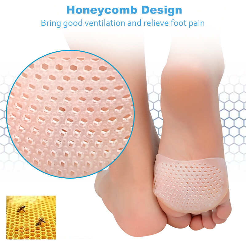 Bantalan kaki depan silikon sarang lebah madu, silikon untuk kaki Metatarsal pijat sol bantal melepuh perawatan jari kaki sisipan pereda nyeri Gel setengah sol