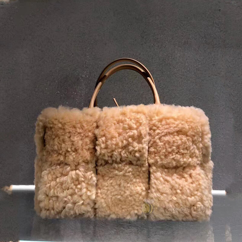 Jesienno-zimowe luksusowe sztuczne włosy jagnięce torebka w szkocką kratę duża pojemność pluszowa torba puszysta casualowe torby tote torebka ze sztucznego futra