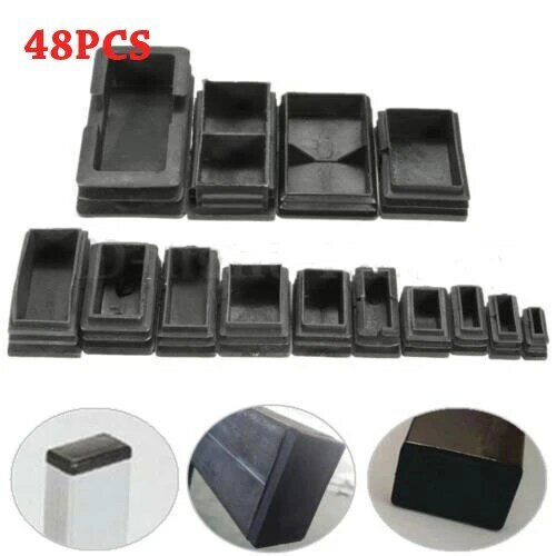 Tapa de plástico negra cuadrada, cubierta de sección de tubo de inserción, tapas de escritorio para silla y muebles, 48 piezas