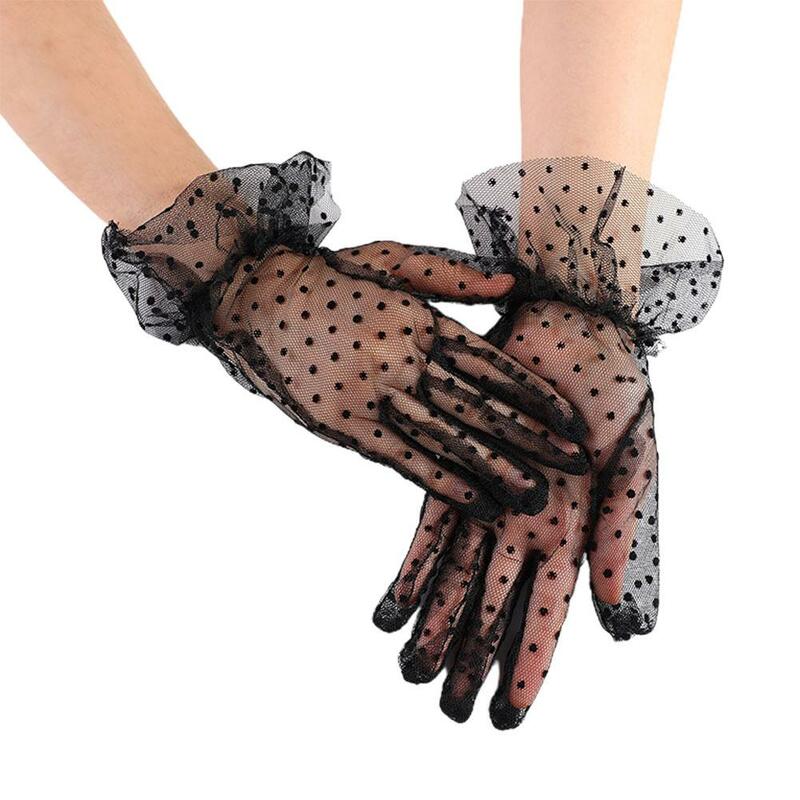 Женские сексуальные кружевные перчатки, 1 пара, прозрачные сетчатые женские элегантные варежки в горошек, дышащий тюль, Клубные танцевальные искусственные перчатки B7M2