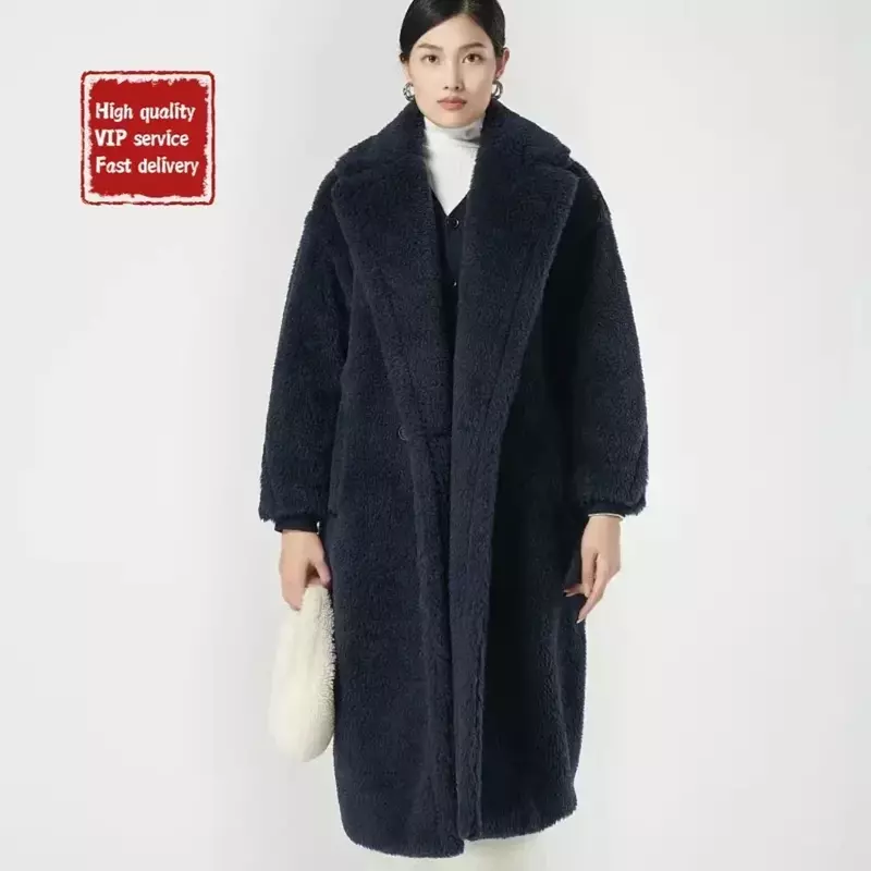 Max-abrigo largo de lana de Alpaca para mujer, chaqueta gruesa de lujo, alta calidad, invierno, 2023