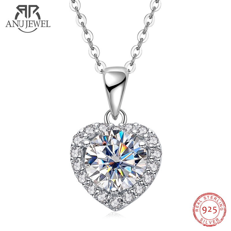 AnuJewel  1ct D Color Heart Moissanite Pendant  925 Sterling Silver 40+2+3cm Necklace Wedding Jewelry Wholesale