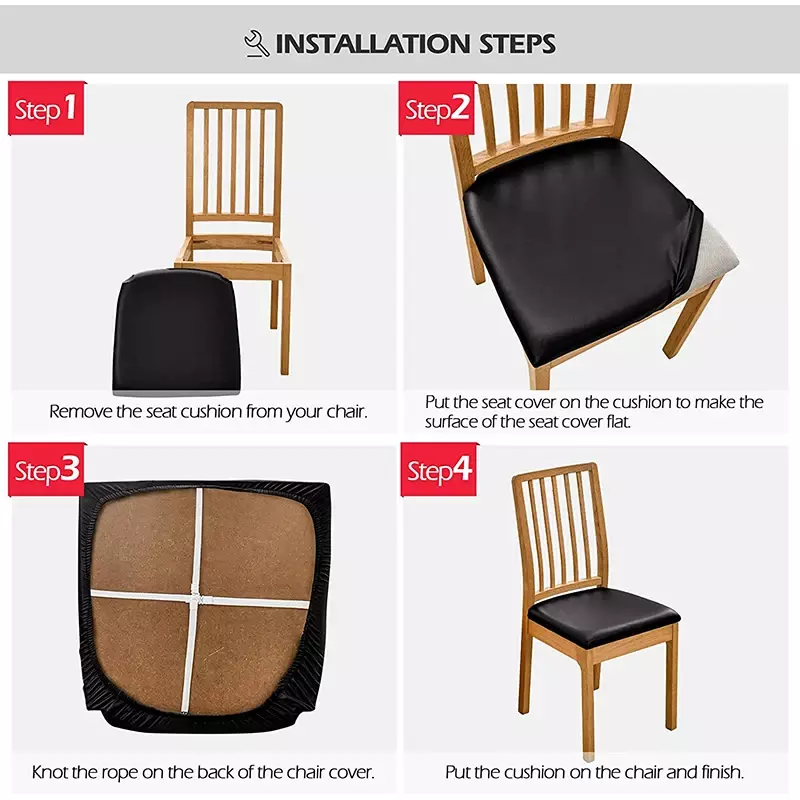 Чехол из искусственной кожи для квадратных стульев, водонепроницаемые чехлы на сиденья для кухни и столовой, съемные накидки на сиденья для столовой