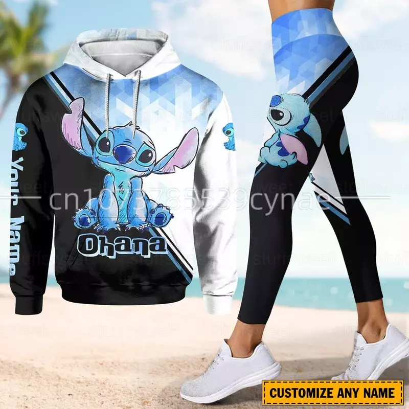 2023 New Disney Stitch 3D felpa con cappuccio tuta da donna Stitch pantaloni da Yoga pantaloni sportivi tuta sportiva di moda