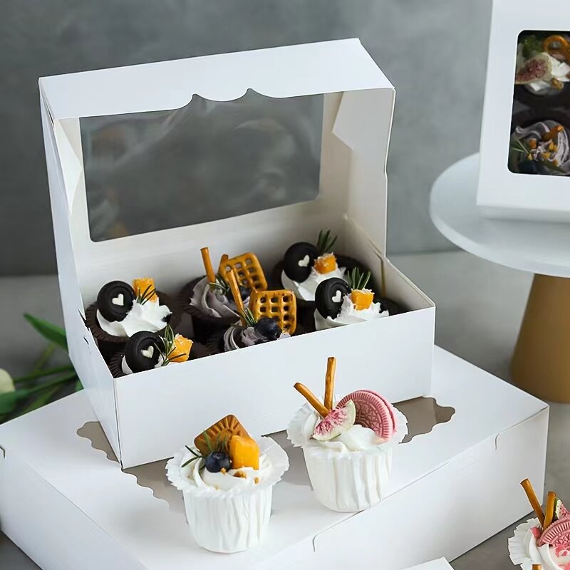 Caja de embalaje de papel con logotipo personalizado, caja de pastel de luna con asa, caja de embalaje de panadería de alta calidad para pasteles