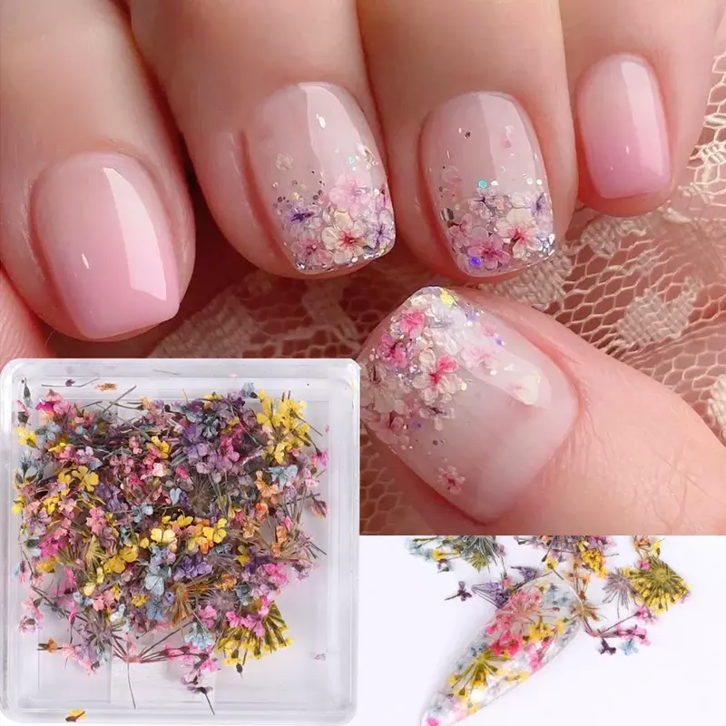 Boîte de fleurs séchées 3D pour la décoration des ongles, breloques exquises pour nail art, accessoires de beauté, 1 pièce