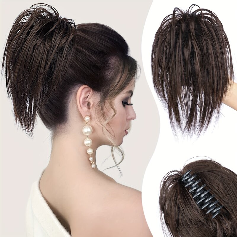 Jepit rambut cakar Sanggul keriting berombak, ikat rambut Sanggul ekstensi untuk wanita, hiasan rambut dengan klip untuk penggunaan sehari-hari