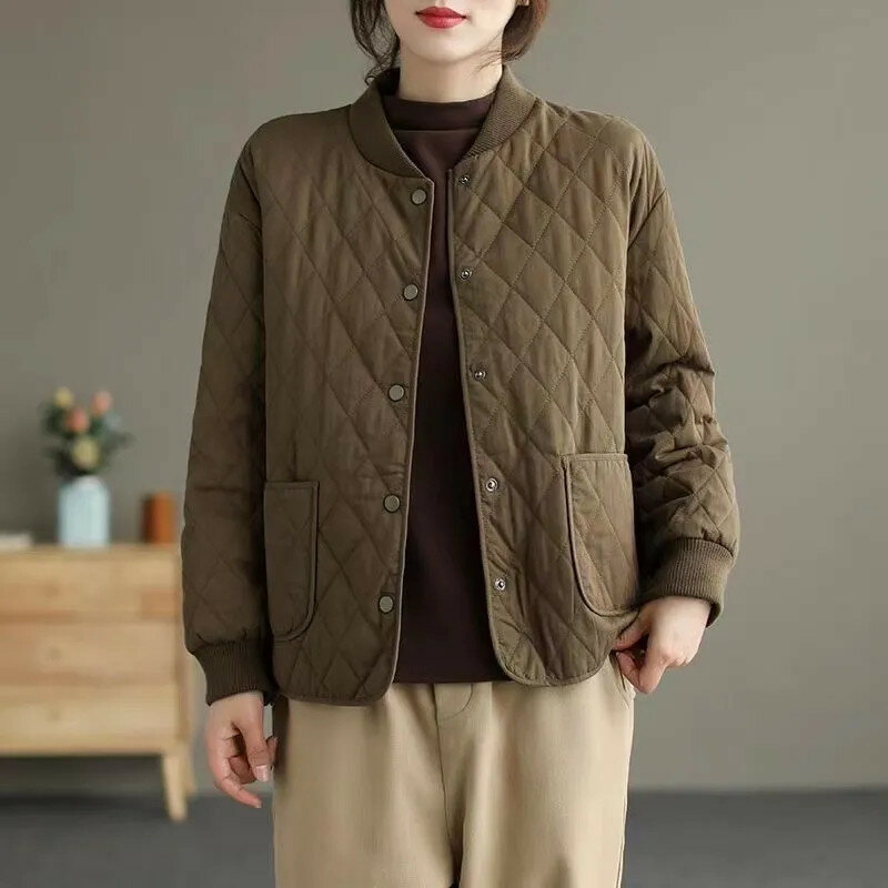 Abrigo corto de algodón para mujer, chaqueta ligera con sujeción, primavera, otoño e invierno, 2024