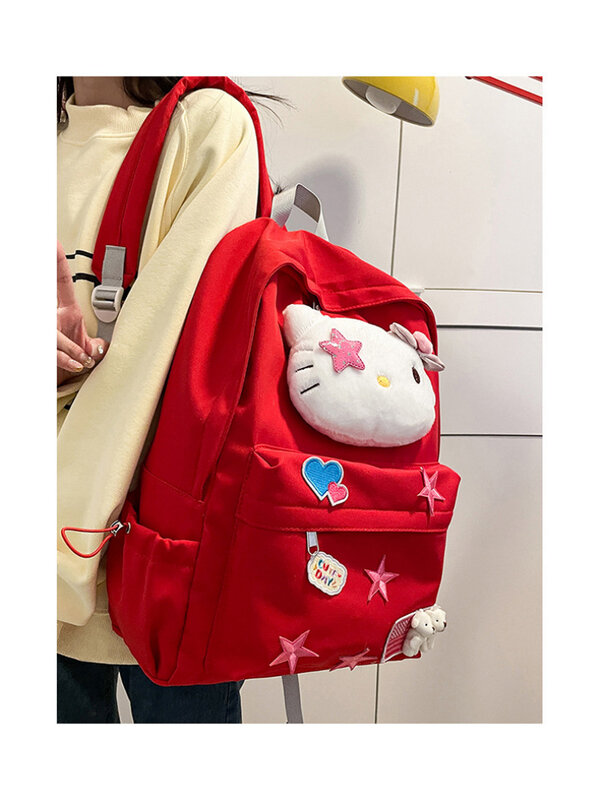Mochila Hello Kitty para mulheres de grande capacidade, bolsa de escola primária, estudante do ensino médio, moda fofa, nova