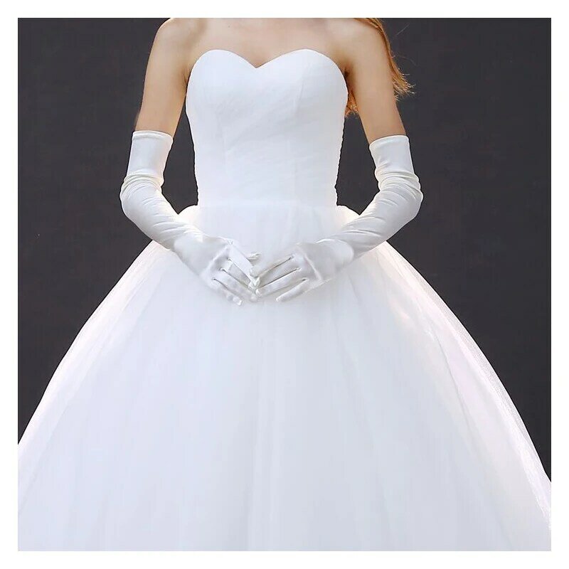 ฤดูใบไม้ร่วงและฤดูหนาวใหม่ซาตินยาวถุงมือเจ้าสาวสีขาวธรรมดา All-Finger ถุงมืองานแต่งงานงานแต่งงานสีขาวถุงมือประสิทธิภาพ