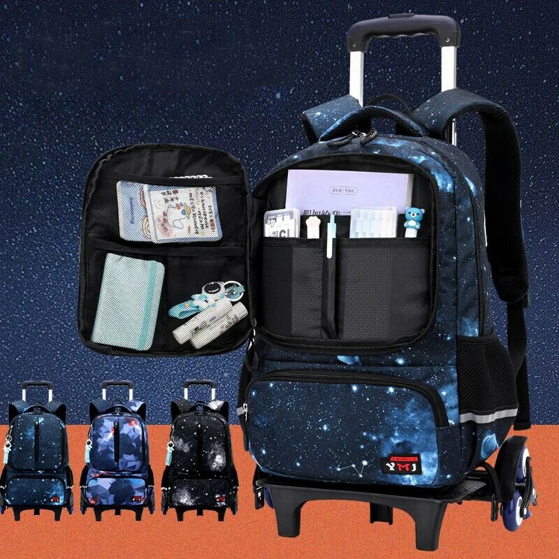 Новый рюкзак на колесиках для мужчин и детей, Большой Вместительный водонепроницаемый рюкзак, звездная фотография