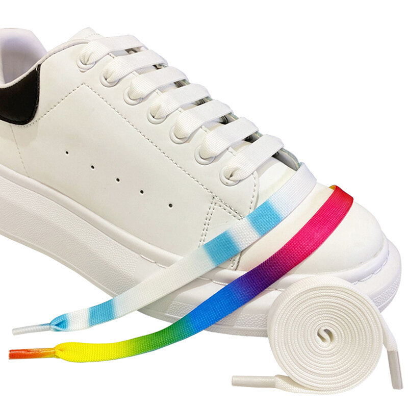 1 paio di lacci sportivi creativi colorati da 130/140cm lacci delle scarpe arcobaleno lacci delle scarpe Casual da donna sfumati lacci piatti larghi e spessi