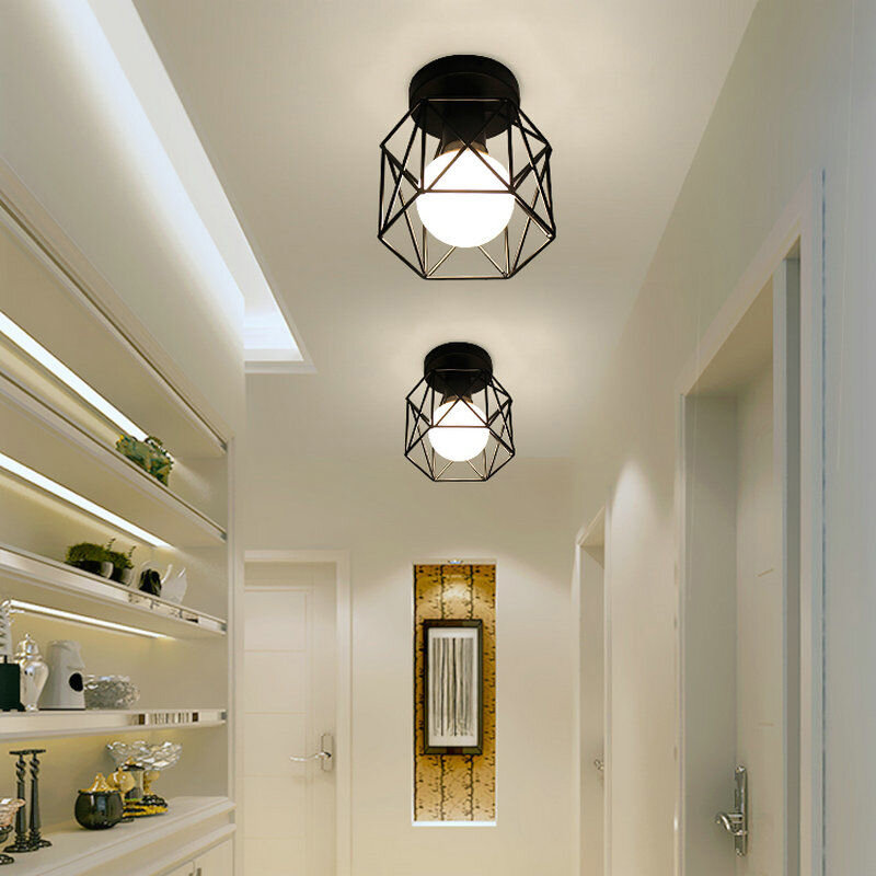 Gaiola de ferro metal retro lâmpada do teto para entrada corredor interior e27 vintage luzes teto para o quarto cozinha iluminação interior