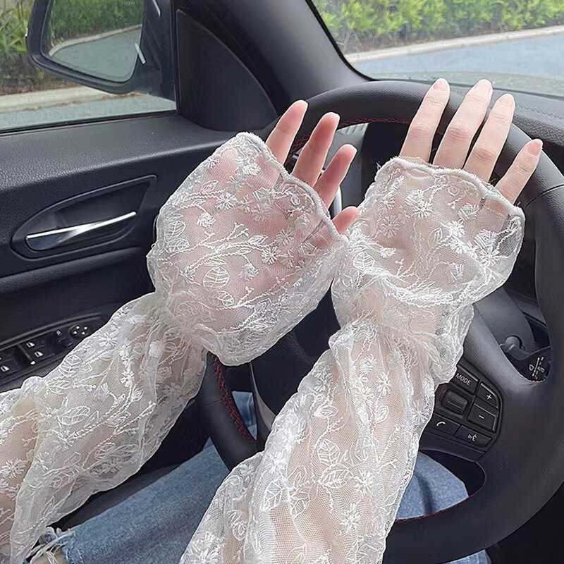 Lace Sun Protection Sleeves Hollow Out Woman Arm Sleeves Outdoor Uv Protection Sun Protection Cuffs Fingerless Ice Sleeves
