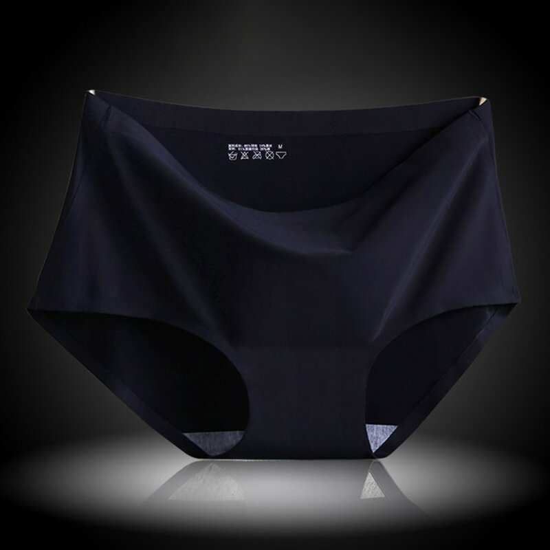 Sexy Women Soft Ice Silk Seamless Medium Length Brief Knickers Underwear Lingerie Panties Smooth Breathable Casual Female Briefs