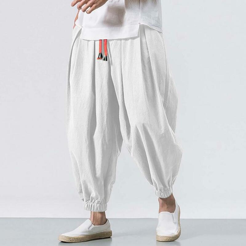 Casual Trousers Men's Baggy Deep Crotch Harem Trousers with Drawstring Elastic Waist Pockets Comfortable Casual Daily for Plus