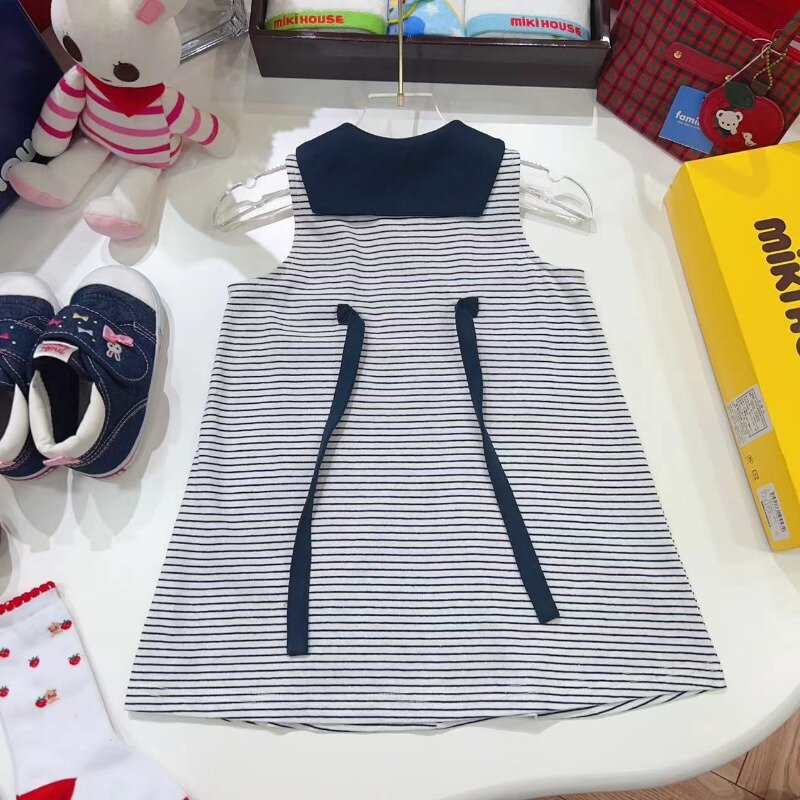 Saia listrada da marinha japonesa infantil, vestidos casuais, roupas de bebê, tops bonitos, verão, 2024
