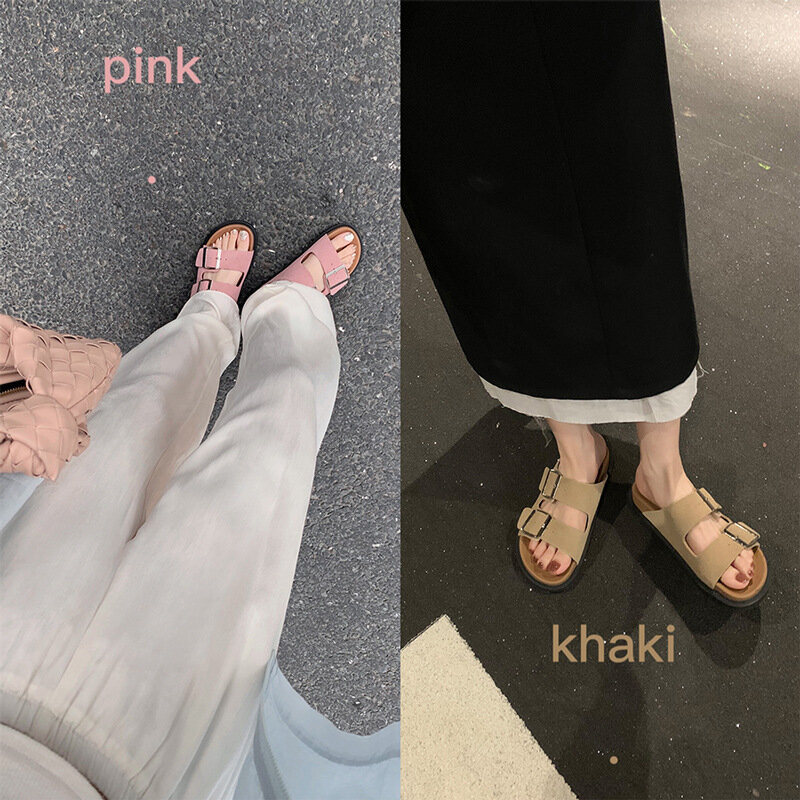 Chinelos Boken de couro genuíno para mulheres, sandálias de sola grossa, fundo duplo, fundo macio, sentimento de pisar