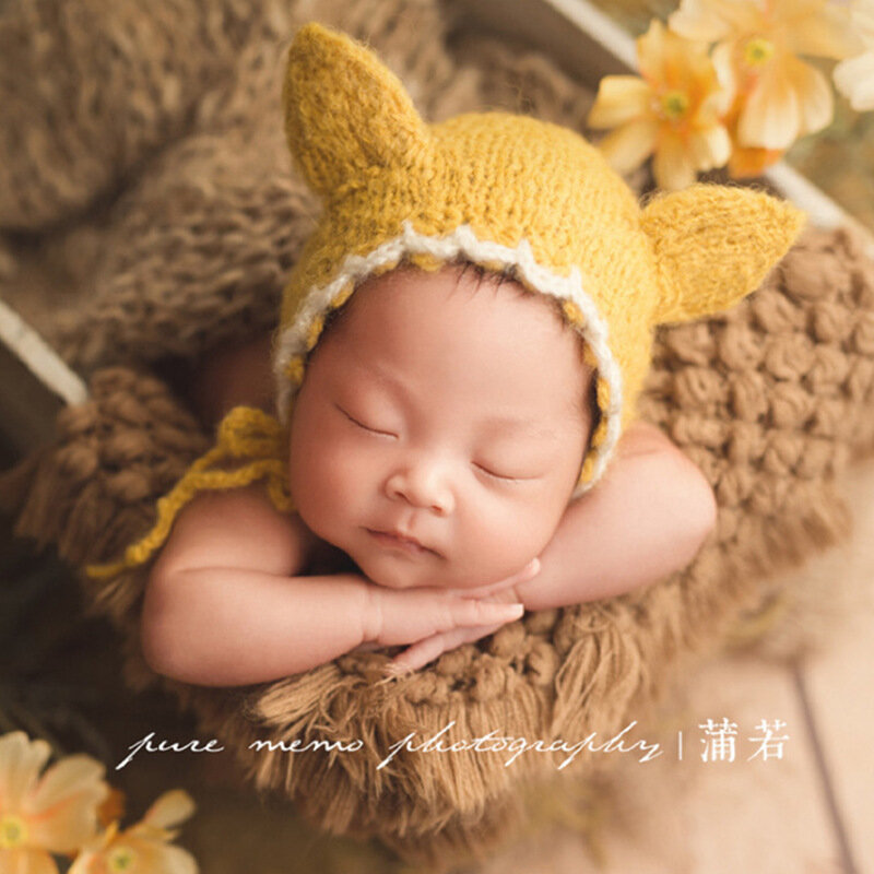 Fotografia adereços para bebê recém-nascido, bonito malha chapéu para menina e menino