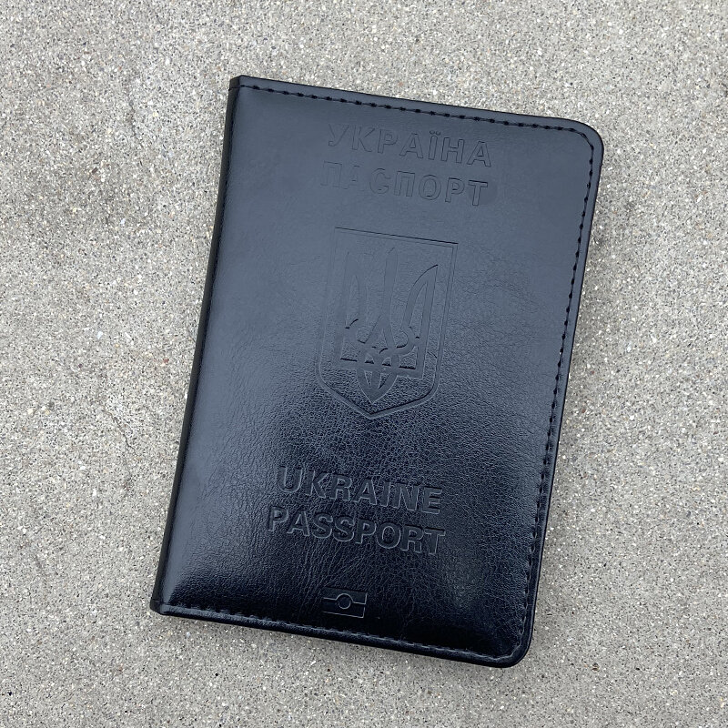 Porte-passeport en cuir PU pour hommes, étui portefeuille de voyage, couverture noire, Ukraine
