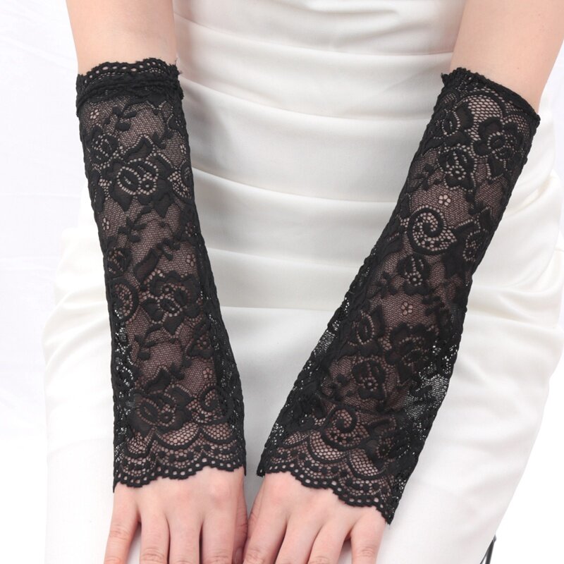 1 Pair Arm Sleeves Lace Sunscreen Short Gloves Ultra-thin UV Protection Arm Cover for Summer Sunblock Arm Cuffs Driving Sleeves