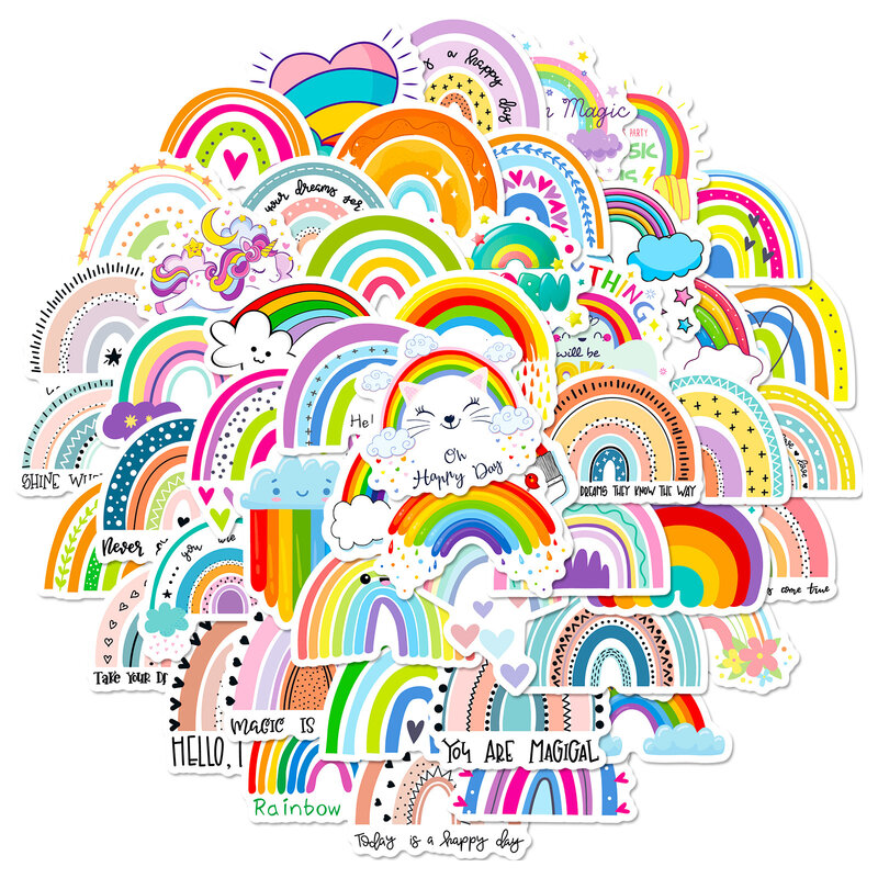 Desenhos animados Bohemian Rainbow Series Graffiti Adesivos, Adequado para Laptop, Capacetes, Decoração Desktop, Brinquedos DIY, 50pcs