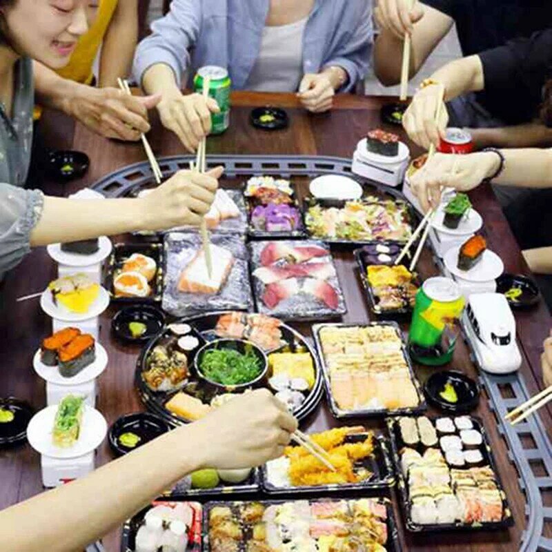 2Set Sushi Trein Roterende Sushi Speelgoedbaan Transportband Roterende Tafel Kid Food Trein Set
