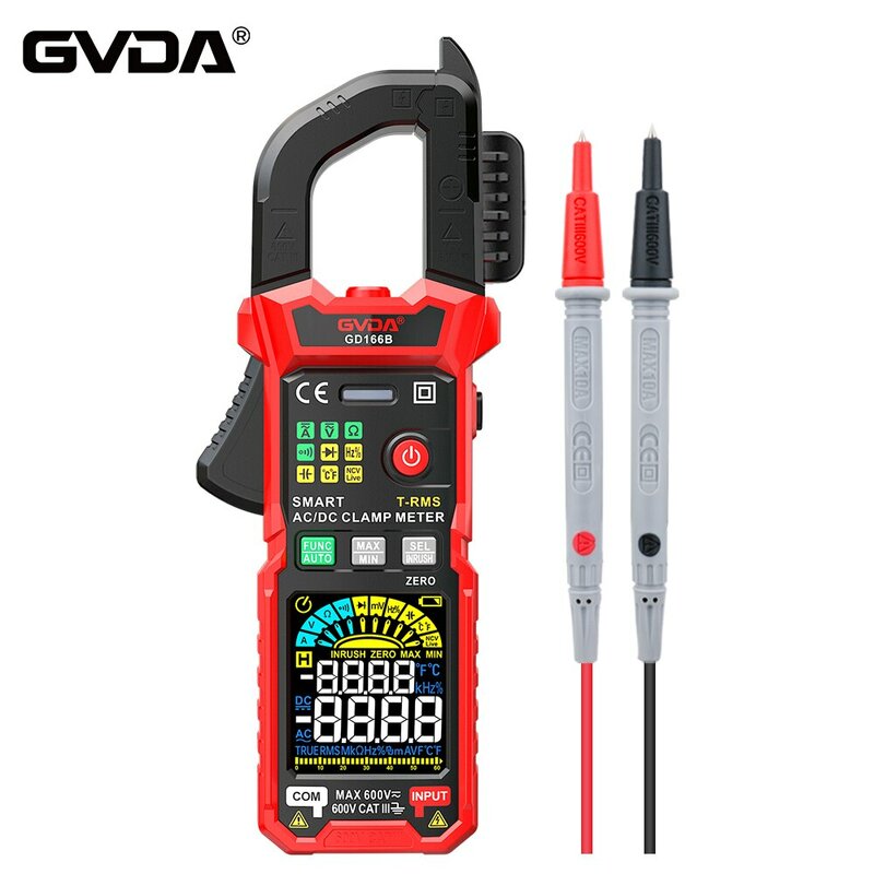 GVDA-multímetro Digital de pinza, medidor de corriente CC/CA, 6000 recuentos, amperaje de temperatura NCV para coche, probador de ohmios y voltaje