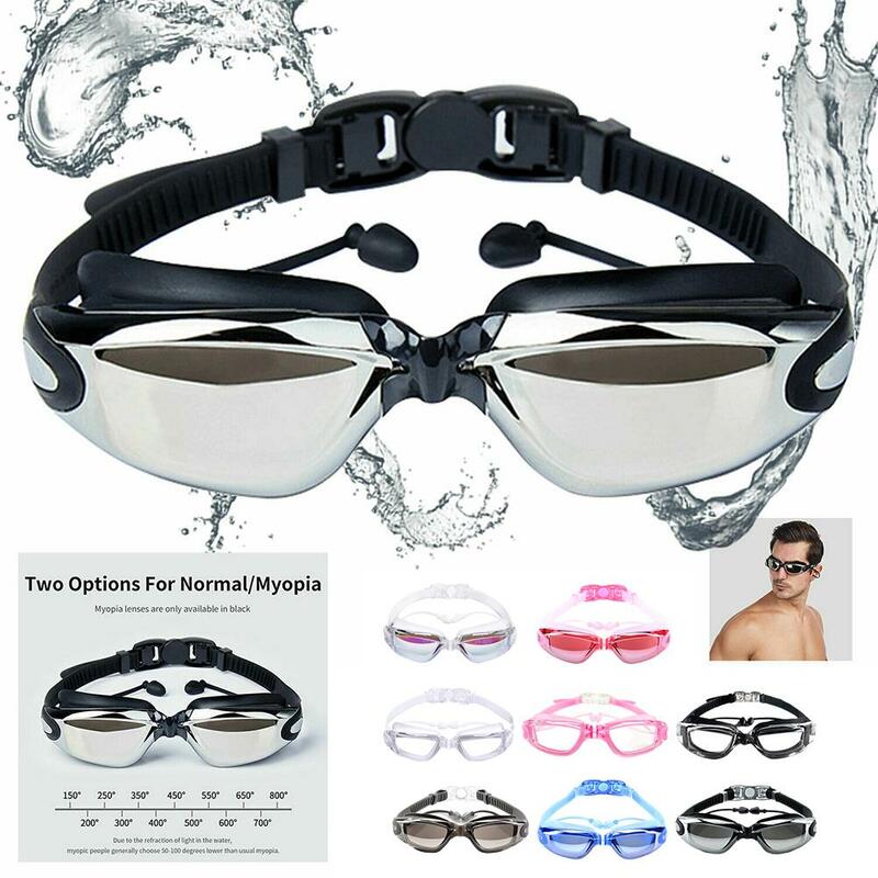 Adjustable Swimming Goggles Adult One-piece Earplug Electroplating Swimming Anti-fog Goggles High-definition C5A1