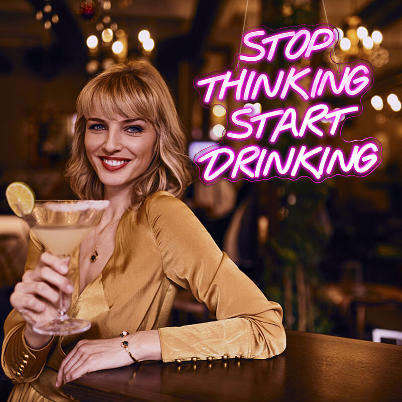 Stop Thinking Start Drinking LED Neon Sigh Letter Bar USB Room Decor For Shop Home Bars Bedroom Festa Party Wall Lamp Ornaments