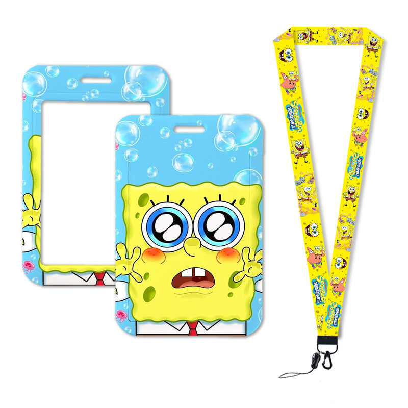 New Pattern Cute Potdemiel SpongeBob SquarePants Student Cartoon Card Holder Anti Loss Slide Cover Anti Loss