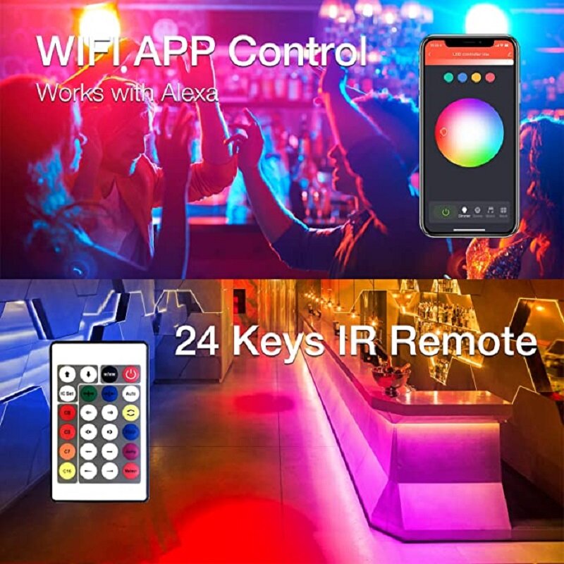 Kit controlador wi-fi luzes de néon rgb controle app 5050 quarto decoração tv fundo 12v led luzes tira fita alexa magia casa