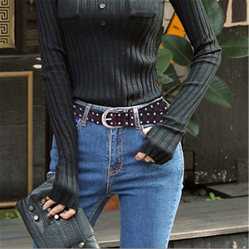 New Punk Belt For Women Luxury Silver Rivet Genuine Leather Designer Waistband Cowboy Women's Dress Jeans Decorative Wide Girdle