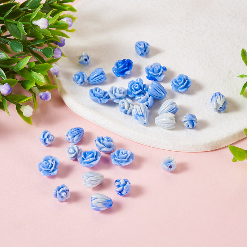 Cuentas de concha sintética con forma de rosa Azul Real, 30 piezas, cuentas de flores teñidas, joyería, pulsera, pendiente, elegante, suministros para hacer manualidades