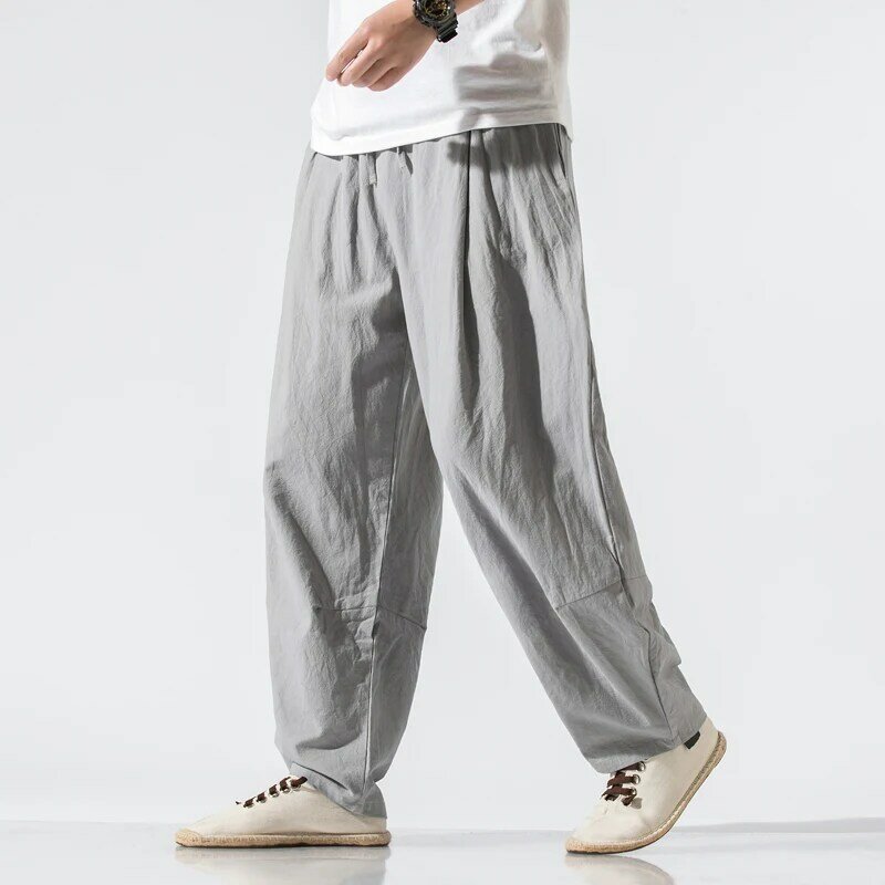 Casual Haren Pants Men Wide Leg Trousers Cotton Linen Jogger Sweatpants Male Harajuku Style Pants Men New Streetwear