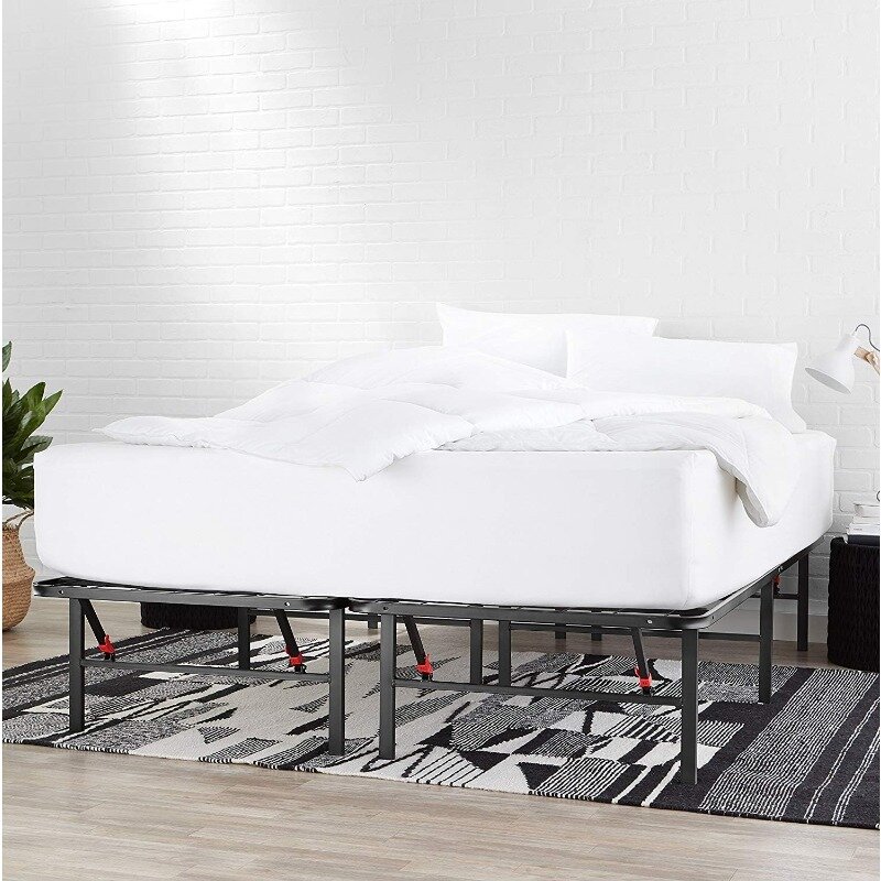 Basics-Cadre de lit à plateforme en métal pliable, installation sans outil, 14 amarans de haut, Queen, noir