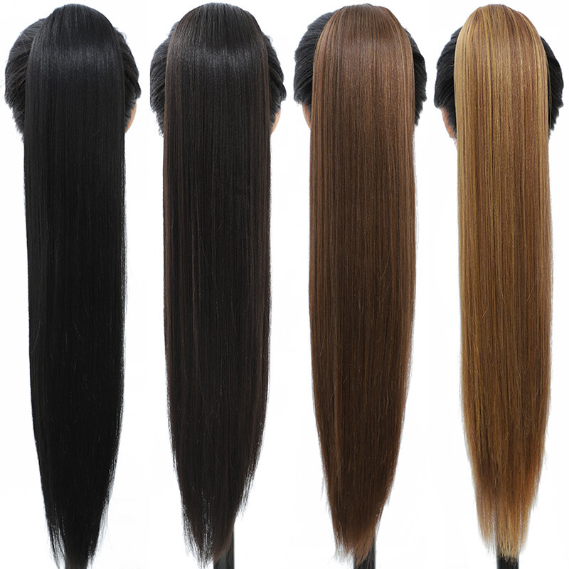 女性のための人工毛エクステンション,ポニーテールの自然な髪の毛クリップ,ドローストリング,false,28インチ