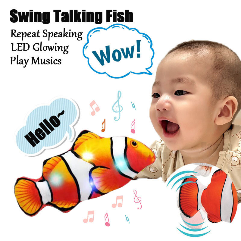 赤ちゃんのためのシミュレーション電気魚のおもちゃ、繰り返しのスピーカー、LEDライト、幸せな音楽、遊び、タップ、モバイル、移動