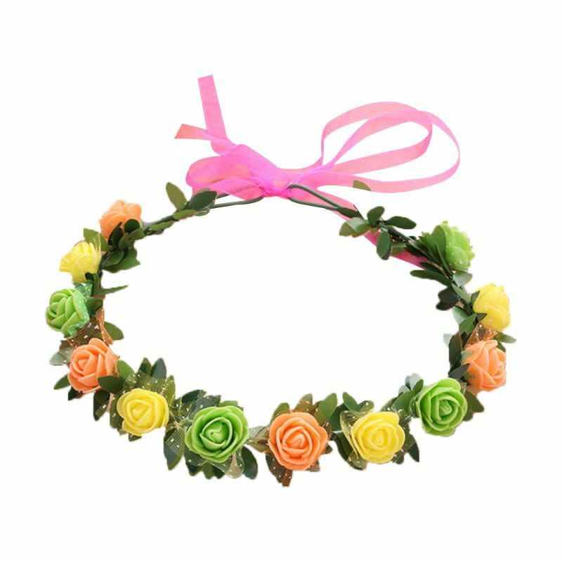 652F Women Girls Flower Crown Floral Wreath Headband Simulation Rose Garland Bohemian Style Wedding Party Bridal Headwear
