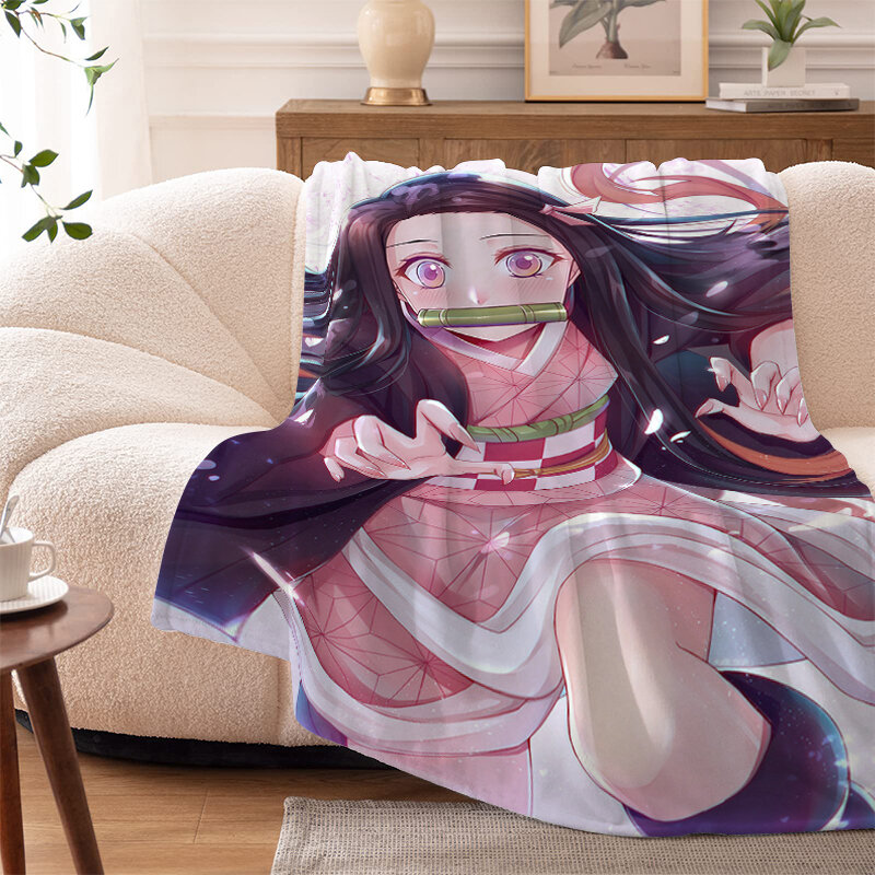 Custom Blanket Sofa Winter King Size D-Demons Slayer Warm Winter Bed Fleece Nap Anime Fluffy Soft Blankets Microfiber Bedding