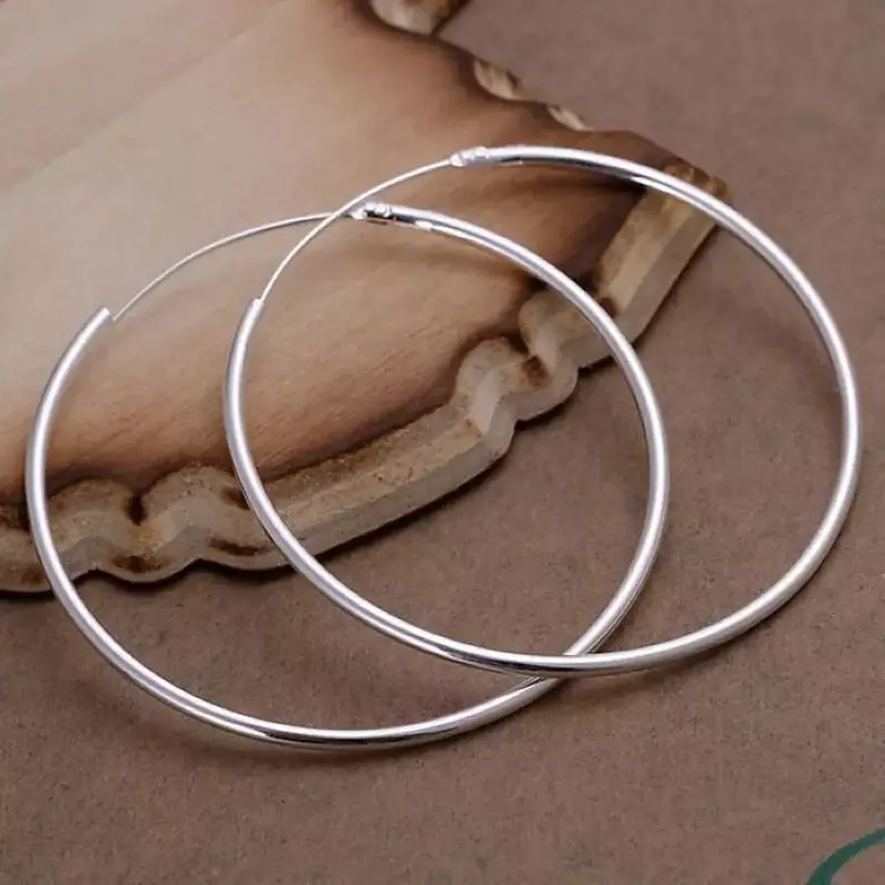 Pendientes de plata 100% pura para mujer, joyería de fiesta clásica, círculo redondo de 5cm, 925