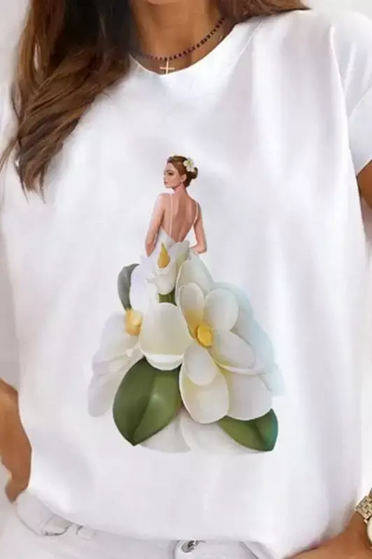 T-shirt à manches courtes fleur pour dames, talons hauts, montgolfière, mode rétro européenne et américaine, tendance Y