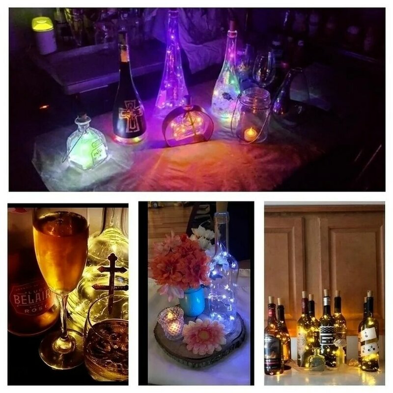 Guirlande lumineuse LED en liège pour bouteille de vin, 5 pièces, 1/2/3M, décoration de vacances, féerique, fil de cuivre pour noël