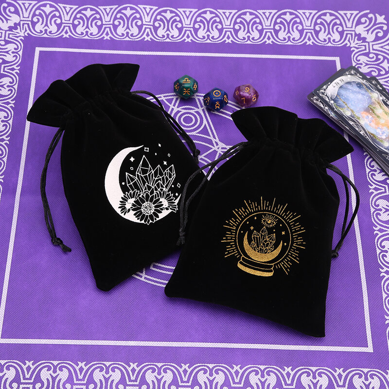 1 buah tas penyimpanan Tarot beludru hitam paket tali Mini tas kantong kristal ramalan penyihir papan penyangga dadu permainan emas