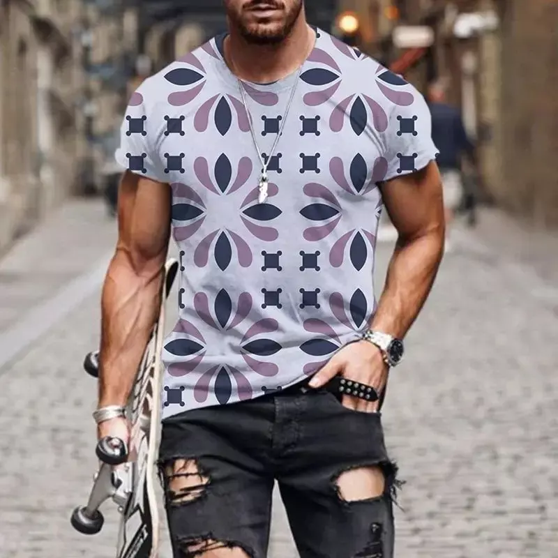 T-shirt con motivo quadrato stampato in 3d da uomo nuova estate Casual Harajuku Street Fashion Trend sciolto Plus Size uomo manica corta Top