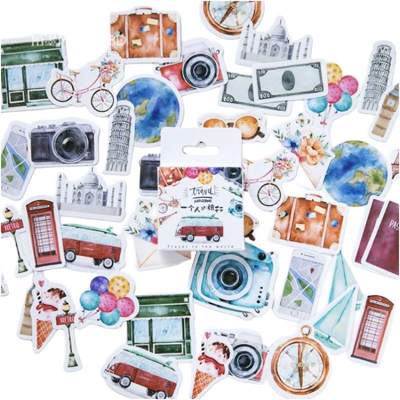 Mini pegatinas de papel de viaje para decoración, álbum DIY, diario, álbum de recortes, etiqueta adhesiva, papelería Kawaii, 46 unids/lote por paquete