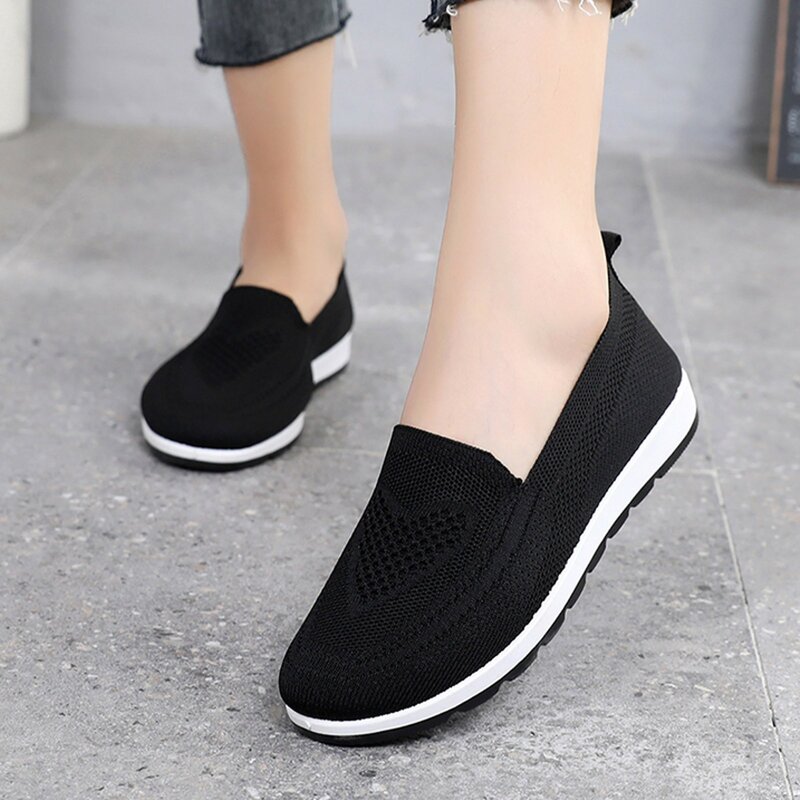 2024 Flats Women Shoes Comfortable Knitted Slip-on Shoes Women's Loafers Ladies Platform Creepers Grandmother Mom Sport Sneakers