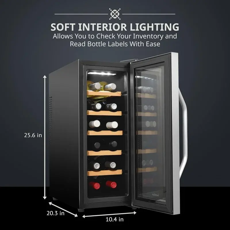 Ivation 12 Bottle Thermoelectric Wine Cooler/Chiller - Stainless Steel - Counter Top Red & White Wine Cellar w/Digital Tempe