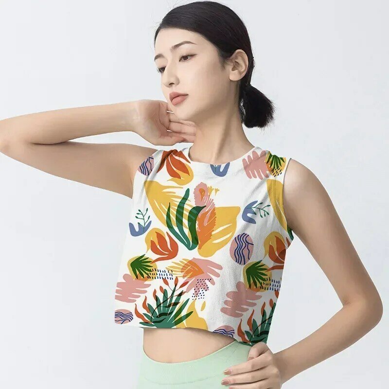 New printed yoga vest, fashionable and comfortable sports shirt, breathable and sweat-absorbent fitness blouse in summer.