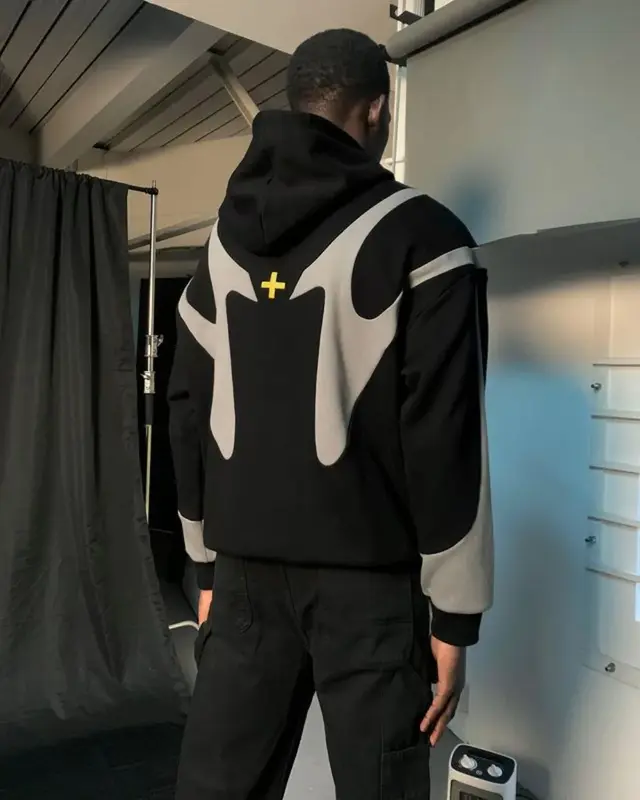 Hip Hop Retro Patchwork Streetwear Zipper Hoodie Mens Y2k Harajuku Oversized Hoodie Sweatshirt New Gothic Jacket Coats Clothing